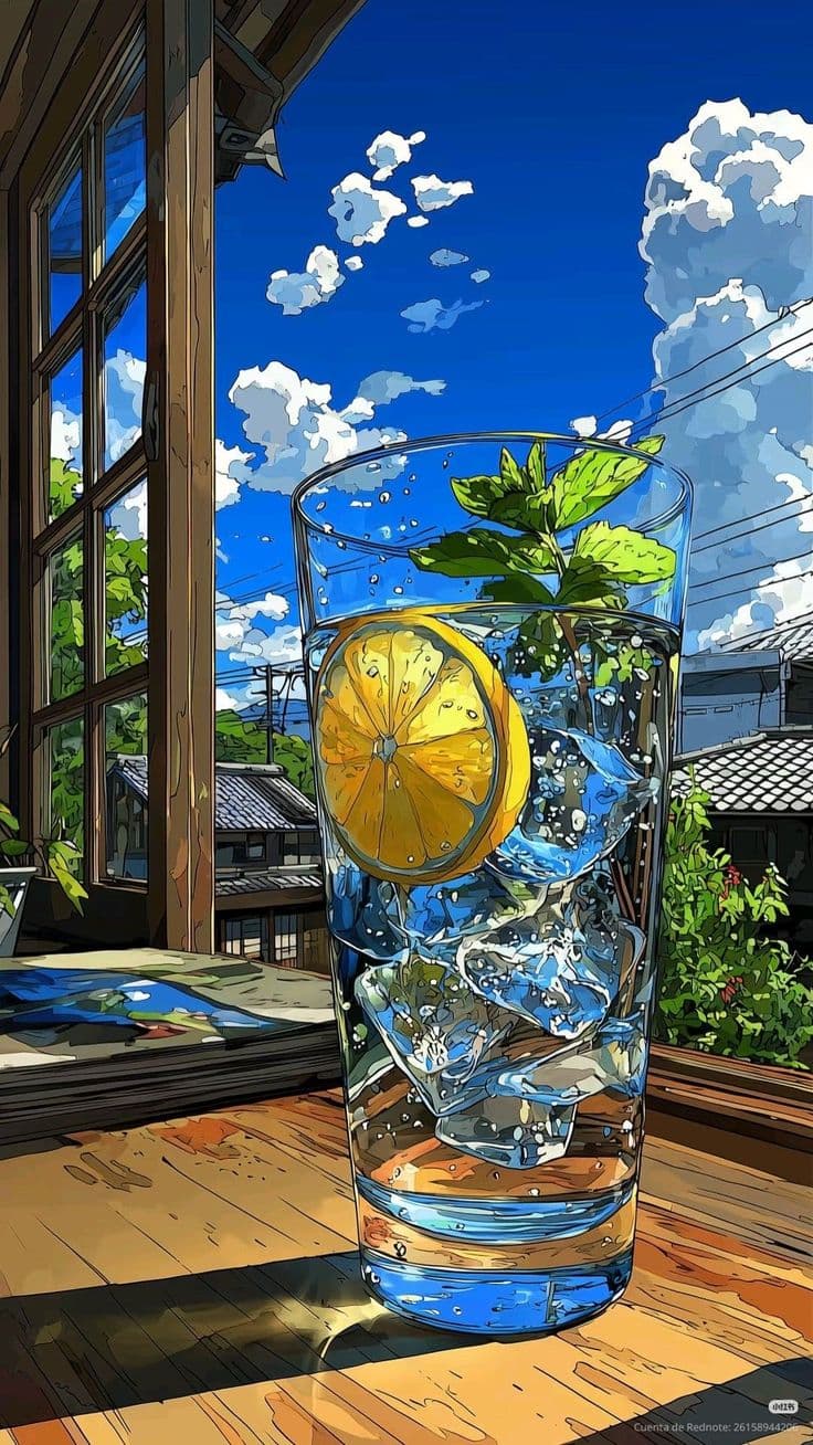 Refreshing Lemon Mint Drink Wallpaper – Summer Cool Glass with Ice - Free HD Illustration Wallpaper | Noqis16K