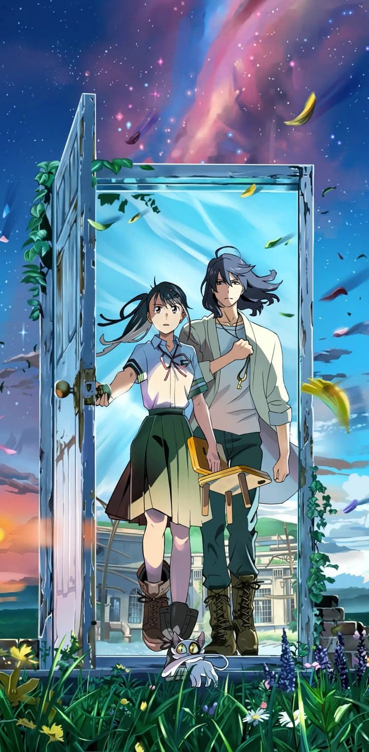 Suzume & Souta Doorway Scene Wallpaper – Suzume no Tojimari Fantasy Anime 4K - Free HD Anime Wallpaper | Noqis16K