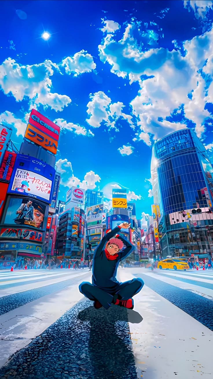 Yuji Itadori Shibuya Crossing Wallpaper – Jujutsu Kaisen Anime 4K City Aesthetic - Free HD Anime Wallpaper | Noqis16K