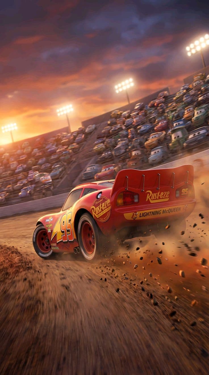 Lightning McQueen Dirt Track Drift Wallpaper – Cars Movie 4K Racing Background - Free HD Cartoons Wallpaper | Noqis16K