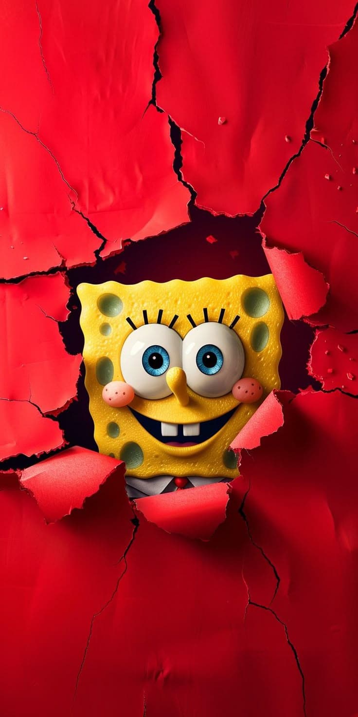 SpongeBob Breaking Wall Wallpaper – Creative Cartoon 4K Aesthetic - Free HD Cartoons Wallpaper | Noqis16K