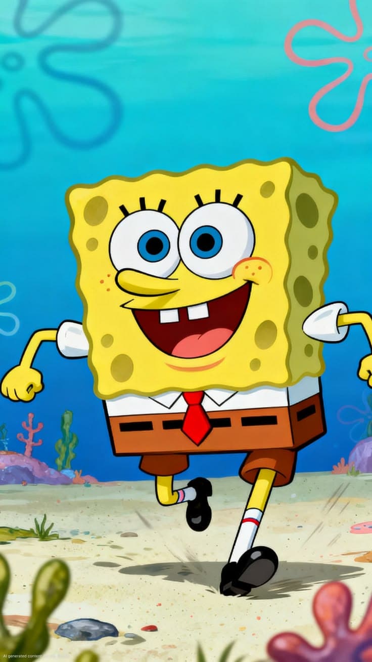 SpongeBob Running Wallpaper – Bikini Bottom Cartoon 4K Scene - Free HD Cartoons Wallpaper | Noqis16K