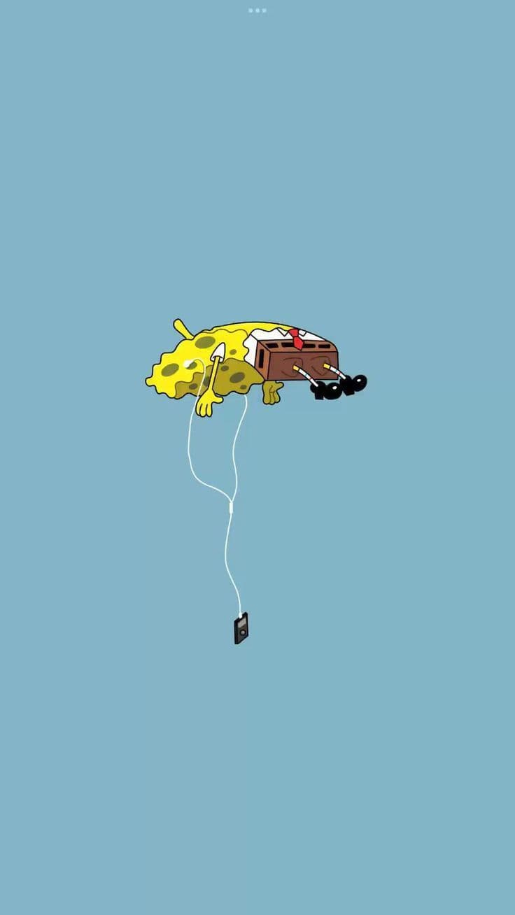 Tired SpongeBob Low Battery Wallpaper – Funny Minimal Cartoon 4K - Free HD Cartoons Wallpaper | Noqis16K