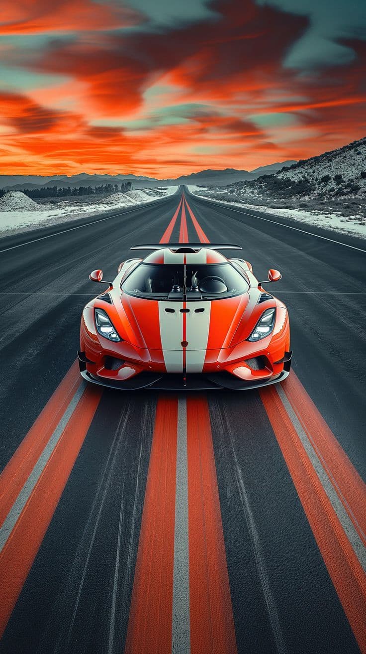 Supercar Sunset Road Wallpaper – Luxury Hypercar 4K Landscape - Free HD Cars Wallpaper | Noqis16K