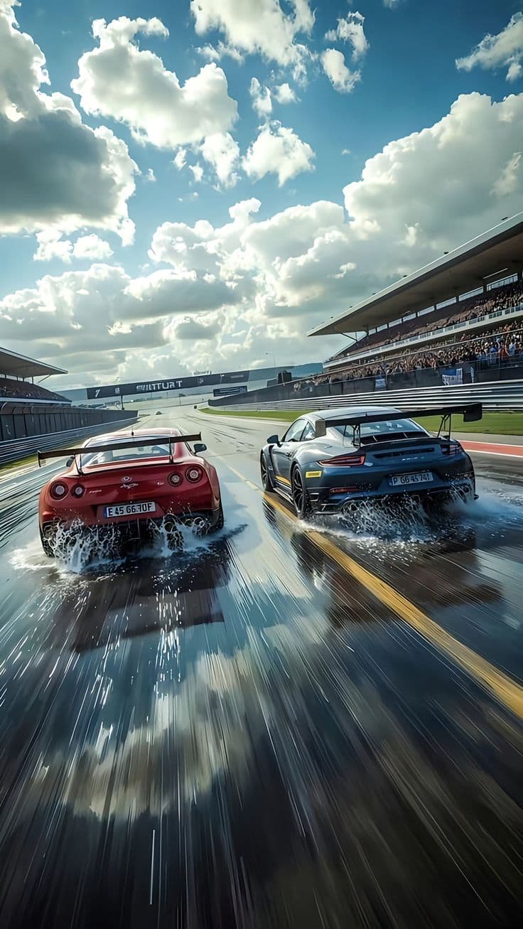 High-Speed Track Race in Wet Conditions - Free HD Cars Wallpaper | Noqis16K