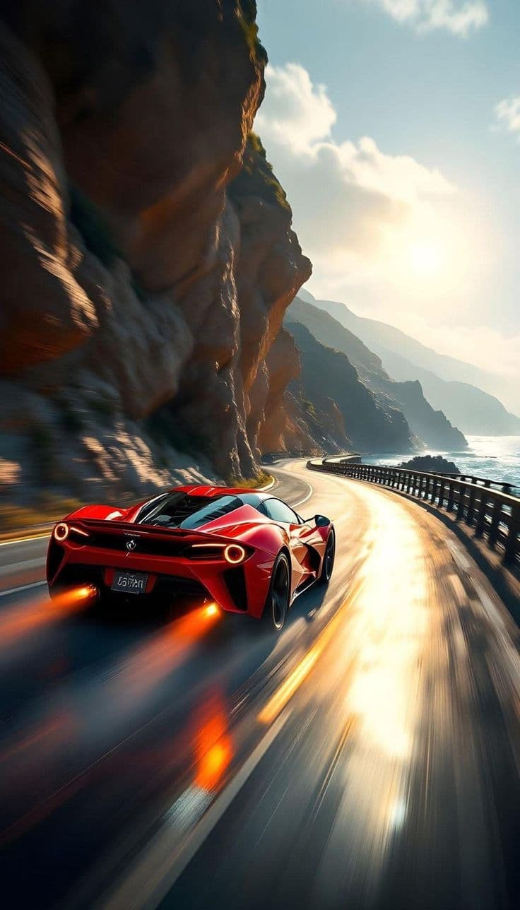 Supercar Driving Along Coastal Road - Free HD Cars Wallpaper | Noqis16K