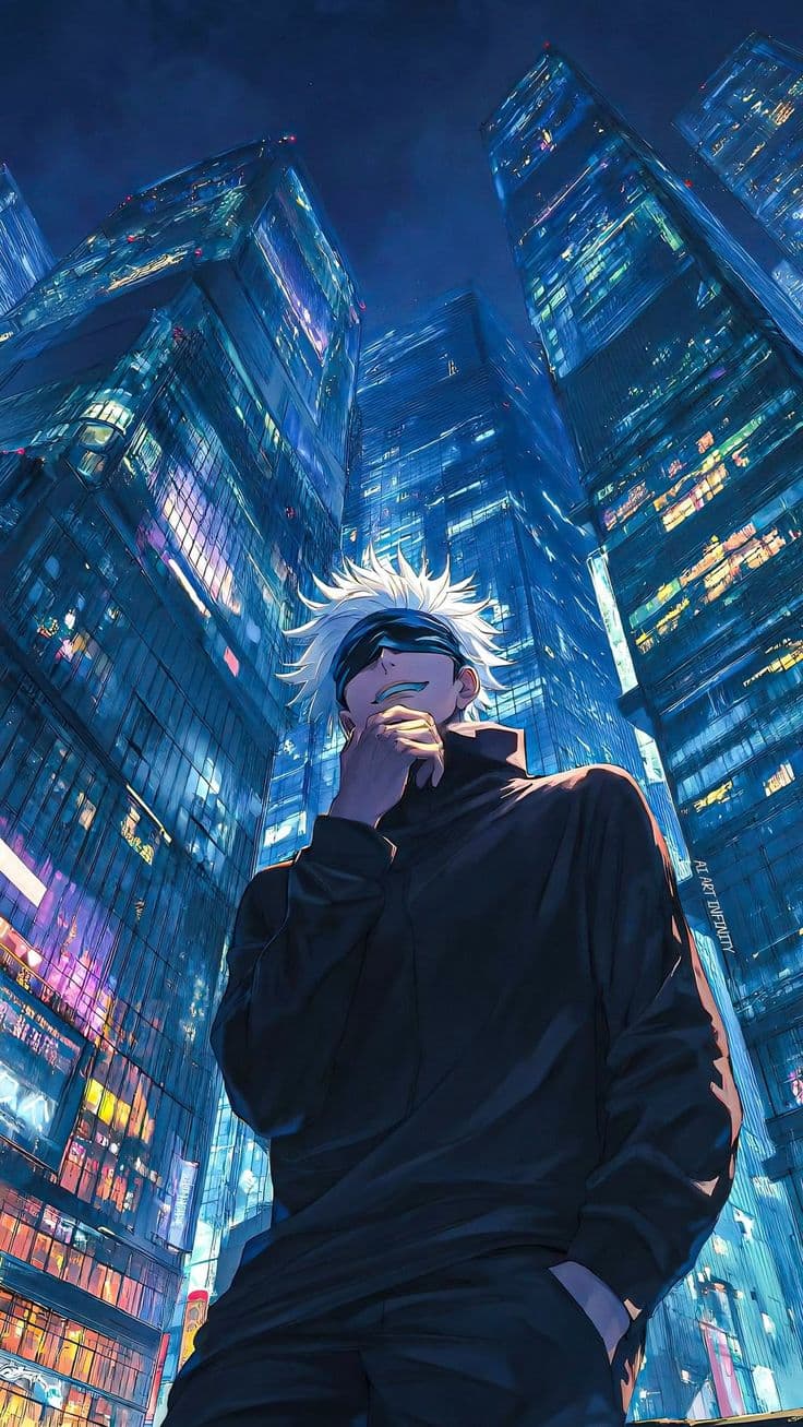 Gojo Satoru in Neon City Night - Free HD Anime Wallpaper | Noqis16K