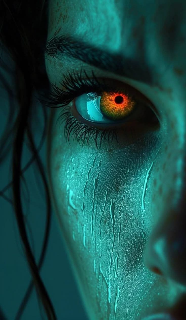 Glowing Eye with Tears Dark Aesthetic Close-Up - Free HD Portrait Wallpaper | Noqis16K